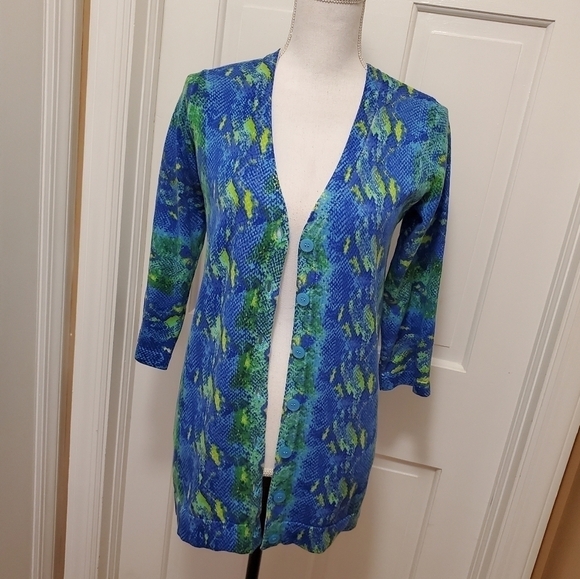 Isaac Mizrahi snake print 100% cotton cardigan xxs - Picture 1 of 9
